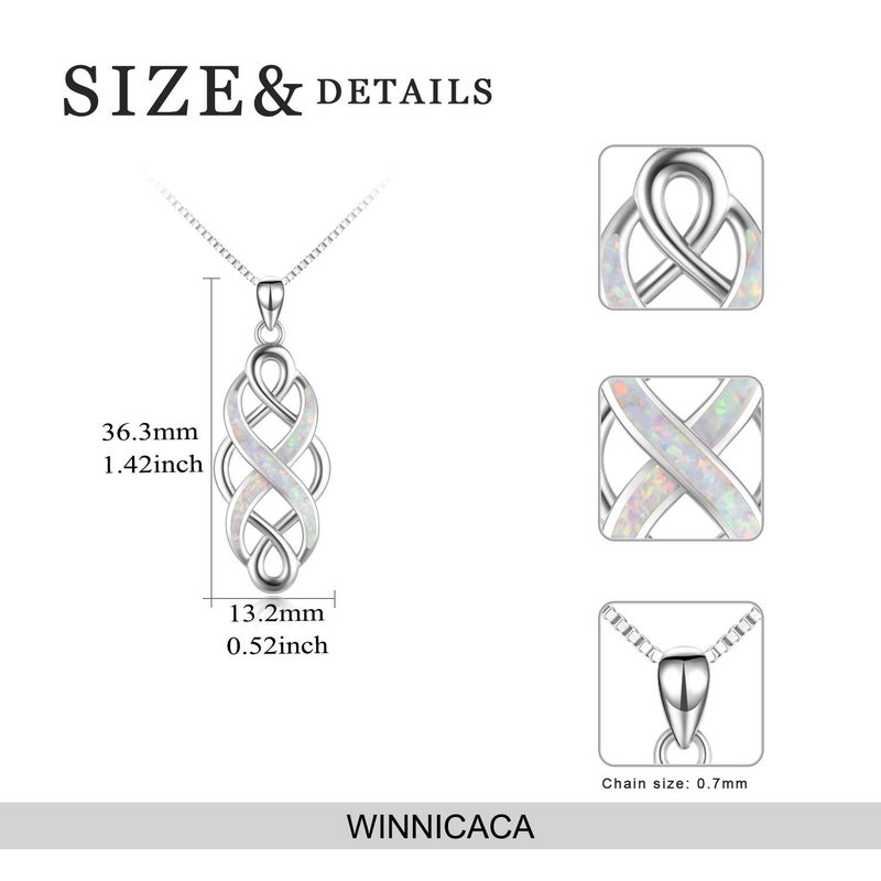 YFN Irish Celtic Knot Created Opal Pendant Necklace Infinity Love Sterling Silver CZ Jewelry 18" (White Opal Celtic Knot Necklace) - Image 3